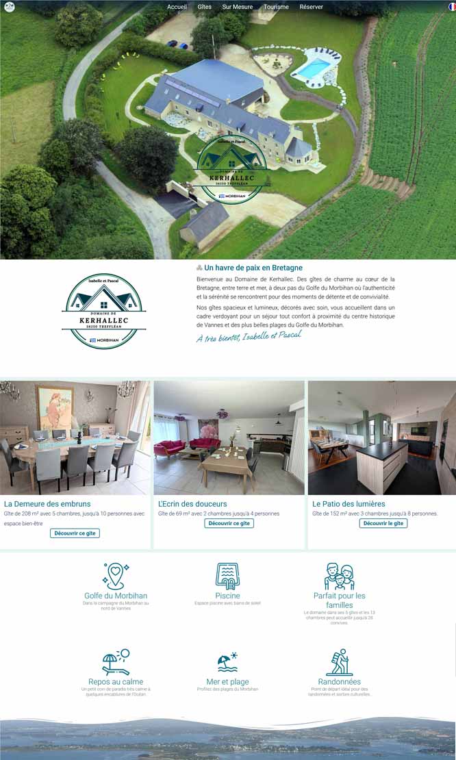 Site Internet des Gîtes Kerhallec en Bretagne près de Vannes